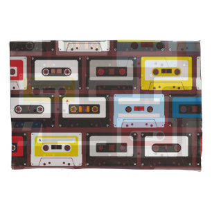 Vintage audio cassettes, seamless background. pillowcase