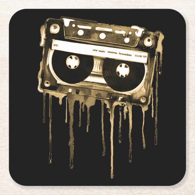 Vintage audiocassette square paper coaster (Front)
