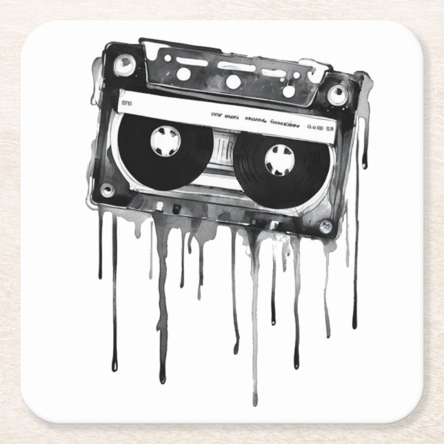 Vintage audiocassette square paper coaster (Front)
