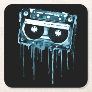 Vintage audiocassette square paper coaster