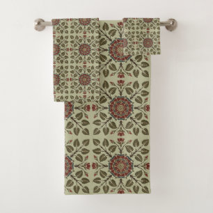Vintage Audsley Tudor Rose Victorian Pattern Art Bath Towel Set