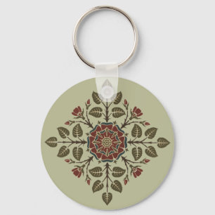 Vintage Audsley Tudor Rose Victorian Pattern Art Keychain
