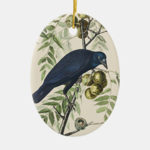 Vintage Audubon American Crow Bird Nature Art Ceramic Ornament