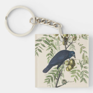 Vintage Audubon American Crow Bird Nature Art Keychain