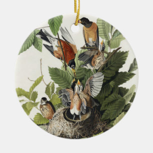 Vintage Audubon American Robin Bird Nest Art Ceramic Ornament