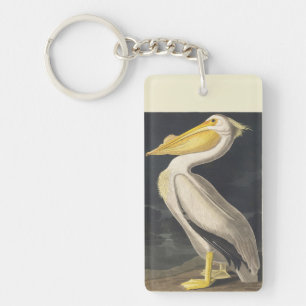 Vintage Audubon American White Pelican Bird Art Keychain