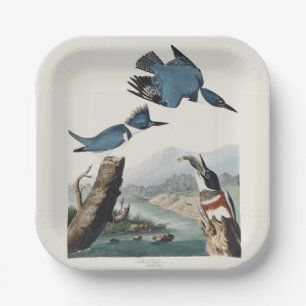 Vintage Audubon Belted Kingfisher Bird Art Paper Plate