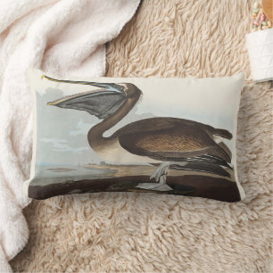 Vintage Audubon Brown Pelican Coastal Bird Art Lumbar Pillow