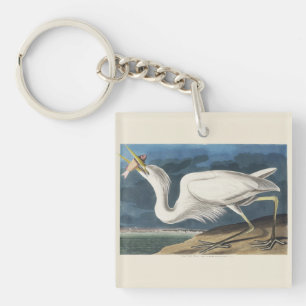 Vintage Audubon Great White Heron Bird Art Keychain