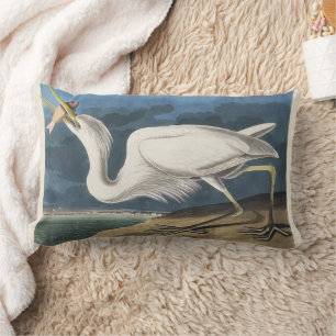Vintage Audubon Great White Heron Bird Art Lumbar Pillow
