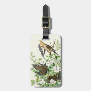 Vintage Audubon Mourning Dove Bird Flower Art Luggage Tag