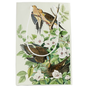 Vintage Audubon Mourning Dove Bird Flower Art Medium Gift Bag