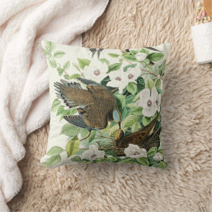 Vintage Audubon Mourning Dove Bird Flower Art Throw Pillow