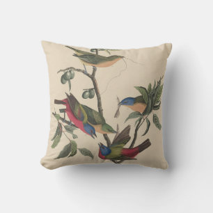 Vintage Audubon Painted Bunting Colourful Bird Art Throw Pillow