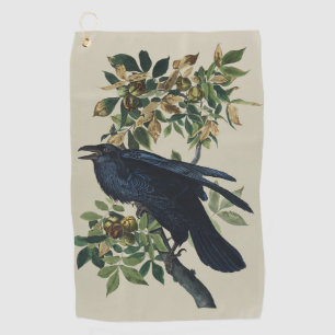 Vintage Audubon Raven Bird Nature Art Golf Towel
