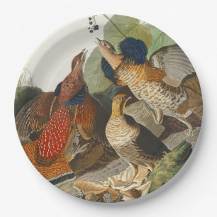 Vintage Audubon Ruffed Grouse Bird Nature Art Paper Plate