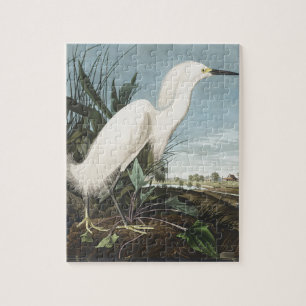 Vintage Audubon Snowy Heron White Egret Bird Art Jigsaw Puzzle