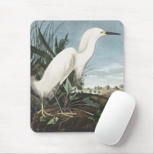 Vintage Audubon Snowy Heron White Egret Bird Art Mouse Pad