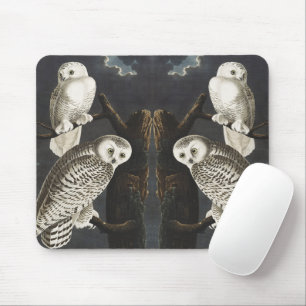 Vintage Audubon Snowy Owl Night Bird Art Mouse Pad