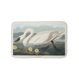 Vintage Audubon White Swan Water Lily Art Bath Mat
