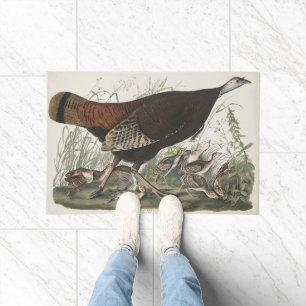 Vintage Audubon Wild Turkey Hen & Young Art Doormat