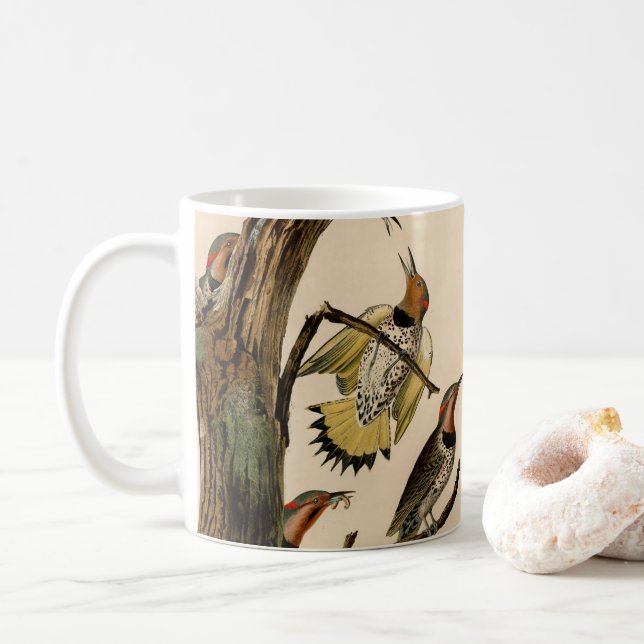 Vintage Audubon Yellow-shafted Flicker Painting  Coffee Mug (With Donut)
