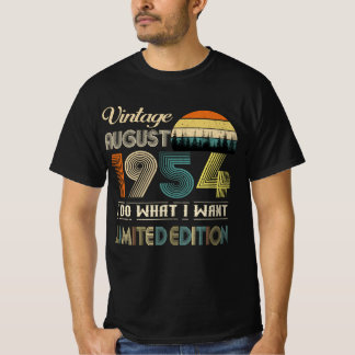 Vintage August 1954 T-Shirt - Retro Style Birthday