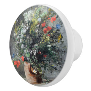 Vintage Auguste Renoir Yellow Pink Vase of Flowers Ceramic Knob