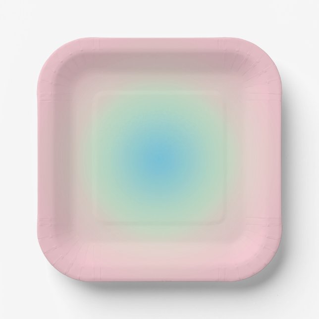 Vintage Aura Blue Pink Gradient Ombre  Paper Plate (Front)