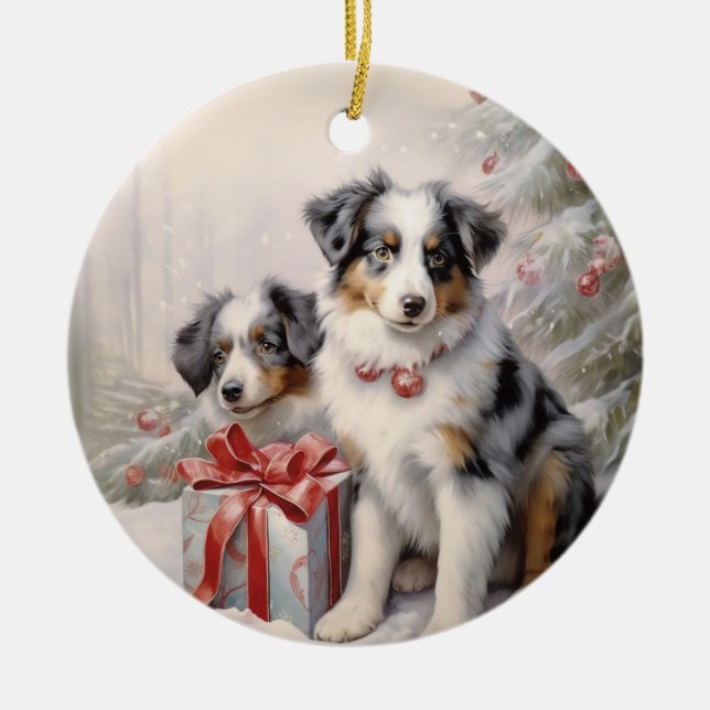 Vintage Aussie Christmas Ceramic Ornament (Front)