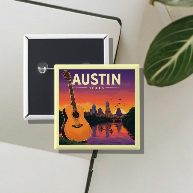 Vintage Austin Texas 2 Inch Square Button (Creator Uploaded)