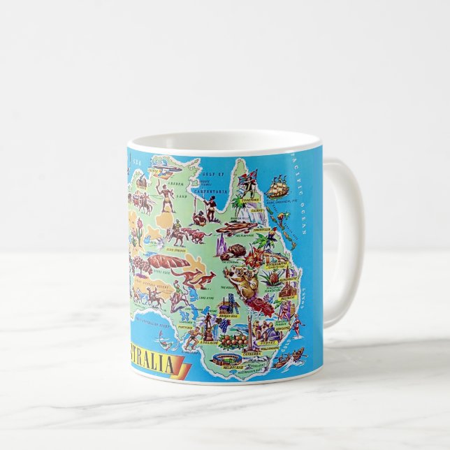 Vintage Australia Map Postcard Mug (Front Right)