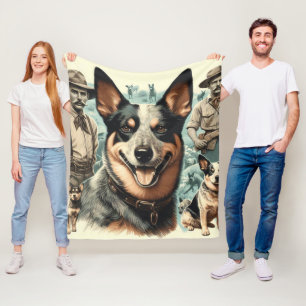 Vintage Australian Cattle Dog Illustration Fleece Blanket