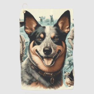 Vintage Australian Cattle Dog Illustration Golf Towel