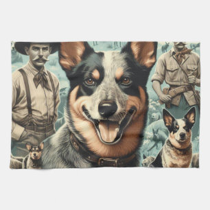 Vintage Australian Cattle Dog Illustration Kitchen Towel
