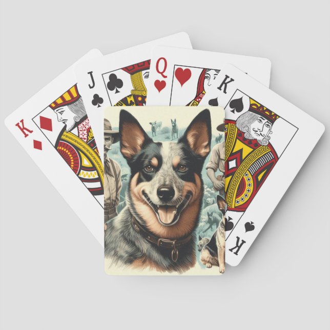 Vintage Australian Cattle Dog Illustration Playing Cards (Back)