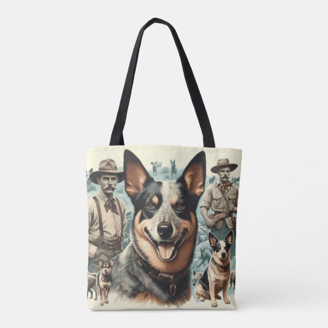 Vintage Australian Cattle Dog Illustration Tote Bag (Back)