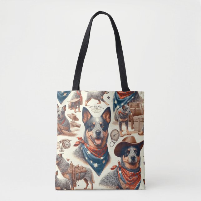 Vintage Australian Cattle Dog Illustration Tote Bag (Front)