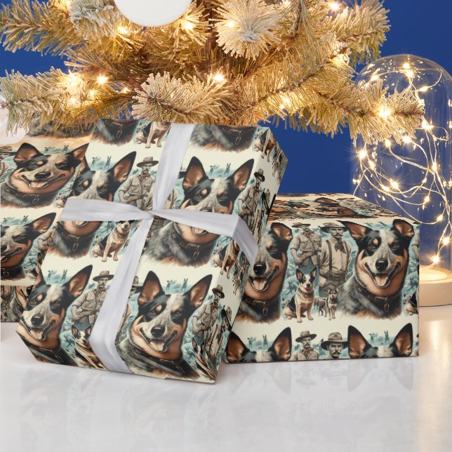 Vintage Australian Cattle Dog Illustration Wrapping Paper (Holidays)