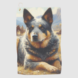 Vintage Australian Cattle Dog Painting Golf Towel