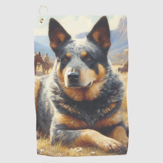 Vintage Australian Cattle Dog Painting Golf Towel (Front)