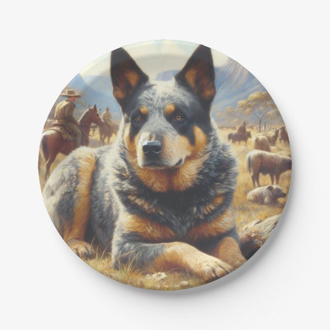 Vintage Australian Cattle Dog Painting Paper Plate (Front)