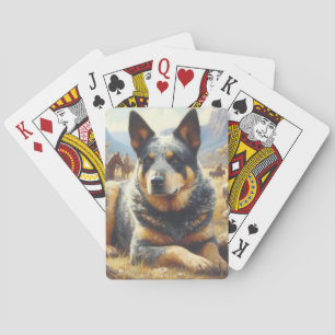 Vintage Australian Cattle Dog Painting Playing Cards
