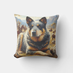 Vintage Australian Cattle Dog Painting Throw Pillow