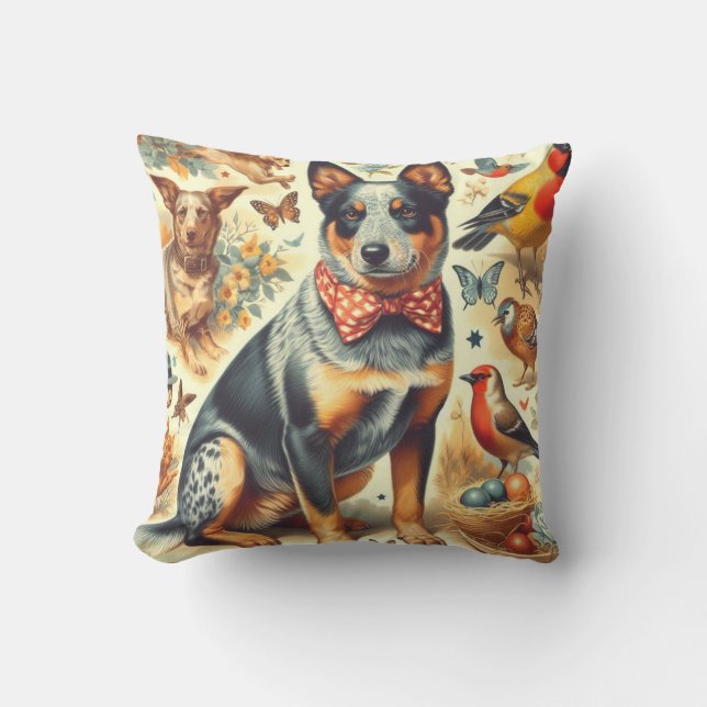 Vintage Australian Cattle Dog Painting Throw Pillow (Front)
