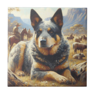 Vintage Australian Cattle Dog Painting Tile