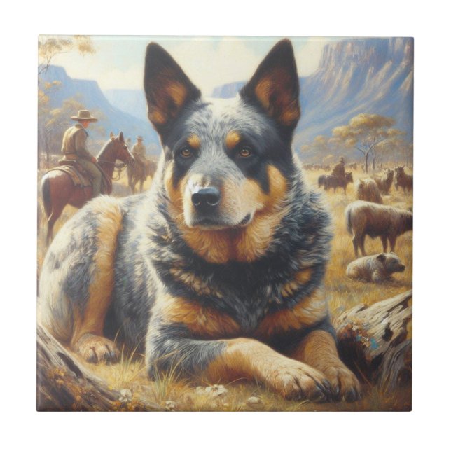Vintage Australian Cattle Dog Painting Tile (Front)