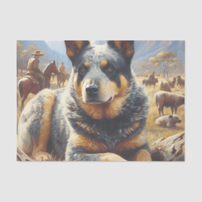 Vintage Australian Cattle Dog Painting Tissue Paper (Front)