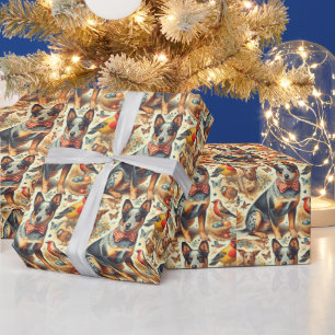 Vintage Australian Cattle Dog Painting Wrapping Paper