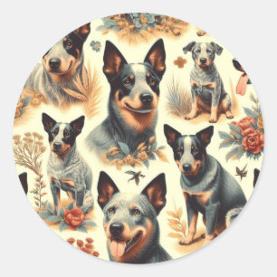 Vintage Australian Cattle  Seamless Classic Round Sticker